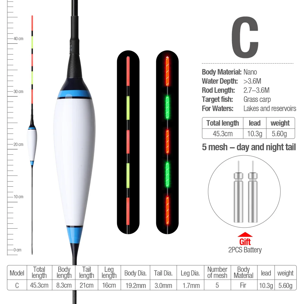 DONQL Nano Led светящаяся плавающая наживка смелый хвост буй день и ночь привлекательный светящийся Электрический поплавок для рыбалки с батареей - Цвет: C