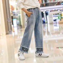 [] Штаны для девочек, весна, новые стильные свободные штаны, детские штаны среднего и большого размера, Детские прямые штаны, свободные штаны, Fas