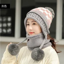 Зимняя Теплая Бархатная шапка, шарф, комплект из 2 предметов, теплая шерстяная шапка, Кепка с помпоном, шарф, 6 цветов