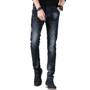 

Men Korean Jeans Slim Men Straight Black Denim Men Spring Summer Trend Small Foot Stretch Jeans