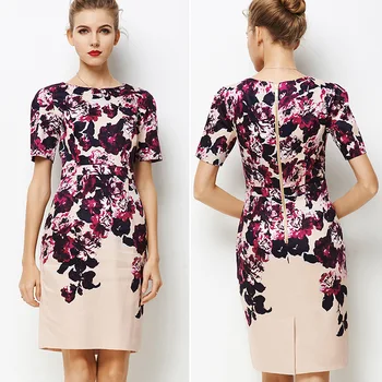 

BGW 2294ht Scoop Neck Straight Cotton Mini Cocktail Dress Short Sleeves Floral Printing 2020 Robe De Cocktail Femmet Zipper Back