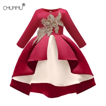 

Christmas Kids Girl Wedding Flower Girls Dress Princess Party Lace Appliques Elegant Dress Winter Baby Girl Birthday Dress