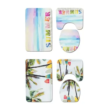 

3 Piece Bathroom Rug Set Seashell Pedestal Mat Non Slip Bath Mat Toilet Lid Set Premium Quality