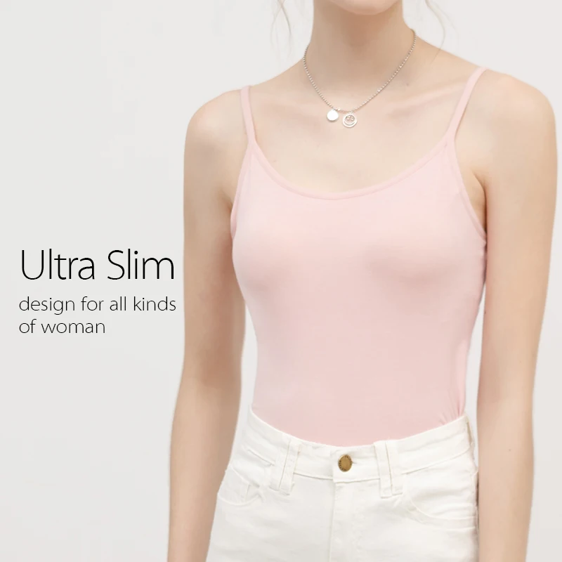 2020 tops Summer New Square Collar Cotton Camisole with Bra Pad Ultra Slim Sleeveless Strap Vest Solid Color Women Clothes