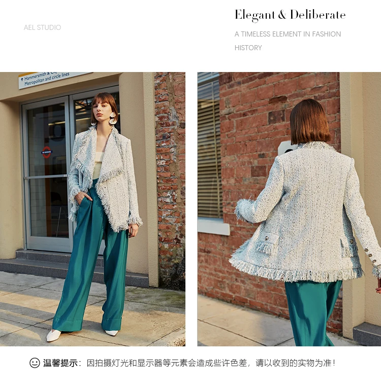 Tweed Jacket Coat Women Autumn Winter Wool Overcoat Female Luxury Brand Runway Tassel Coat With Belt Chic Checkered Lady Outwear