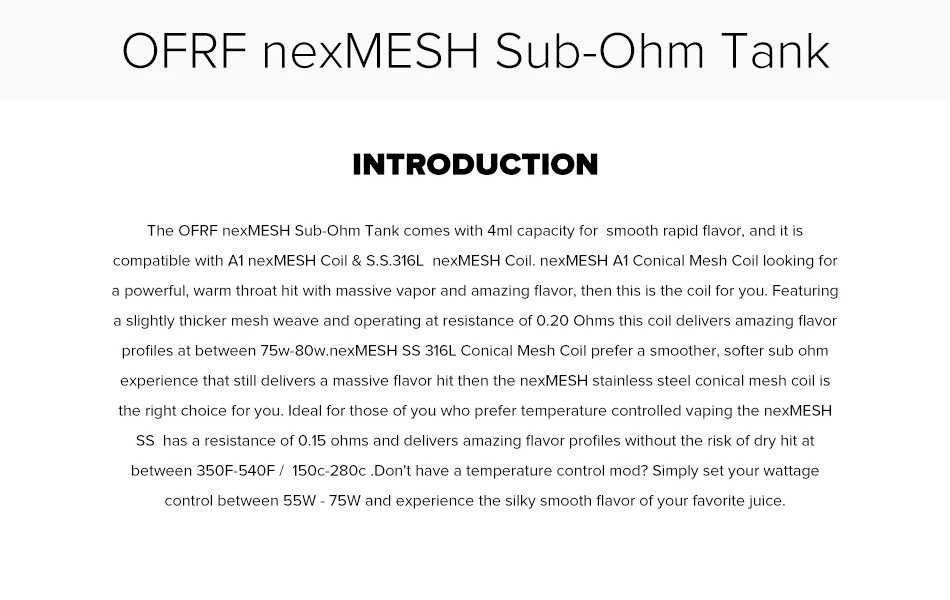 OFRF nexMESH Sub-Ohm Танк 4 мл 0.15ом SS316L nexMESH катушка vape Танк двойная система пара электронная сигарета атомайзер для коробки мод