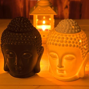 

Buddha Head Oil Burner Aroma Burner White/Black Scented Buddhist Temple Ceramics Gift Burning Furnace Handmade Incense Burner