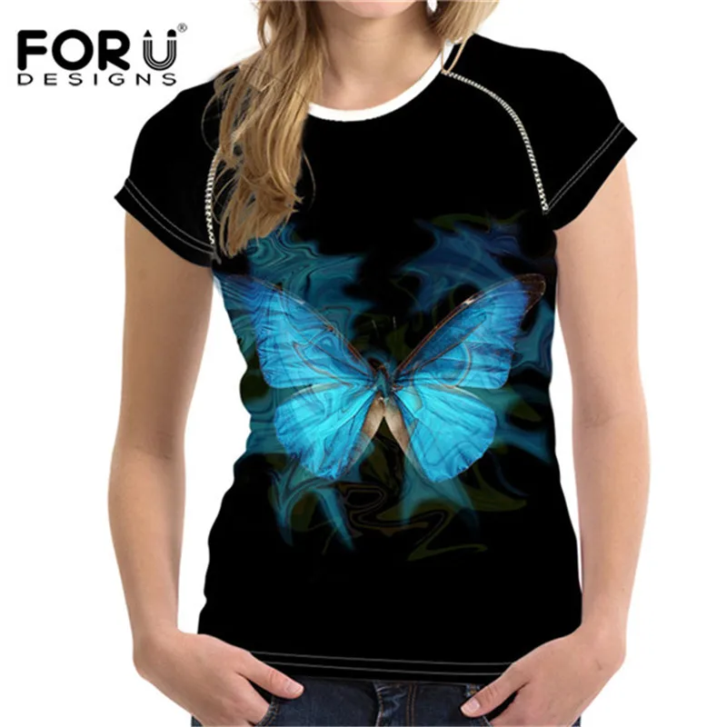 FORUDESIGNS/Новинка; принт бабочки; женский с коротким рукавом; футболка; Модные женские футболки; мягкий комфортный топ; футболки; футболка
