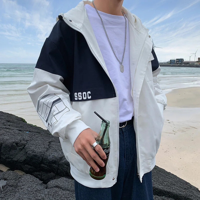Новая Весенняя и Осенняя мужская куртка с капюшоном, Повседневная Уличная Мужская свободная куртка большого размера, Высококачественная куртка с принтом, Тренч