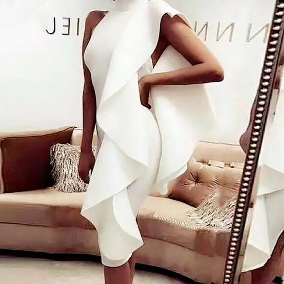 2019 Robe Style Summer Women Dress Sexy White Sleeveless Sukienki Ruffles Bodycon Vestidos Celebrity Party Clubwear WF968 | Женская