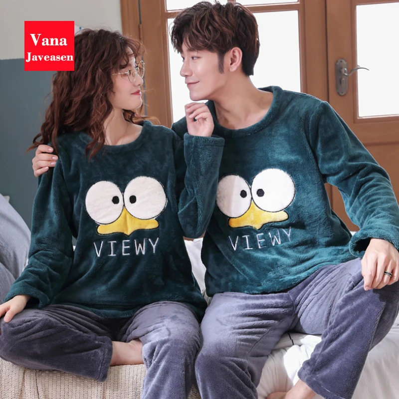 Vana Javeasen осенне-зимние фланелевые пижамы для пар, Теплые Семейные пижамы больших размеров, повседневная одежда для сна для мужчин и женщин