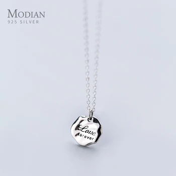 

Modian New 925 Sterling Silver Lettering “Love Forever” Irregular Round Pendant Necklace Fit Women Fine Jewelry Valentine's Gift
