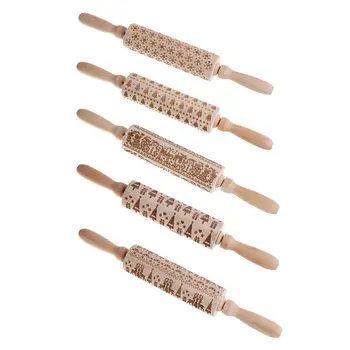 

Wooden Christmas Printing Rolling Pin Wooden Carved Embossed Rolling Pin Cookie Dough Kitchen Tool