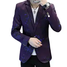 Мужские цветочные печати с длинным рукавом лацкане Slim Fit одна кнопка блейзер пальто костюм куртка шик