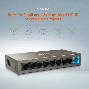 

Tenda 9 Port 10/100Mbps Ethernet Desktop Switch with VLAN Button,1024KB large cache, built-in lightning protection circuit