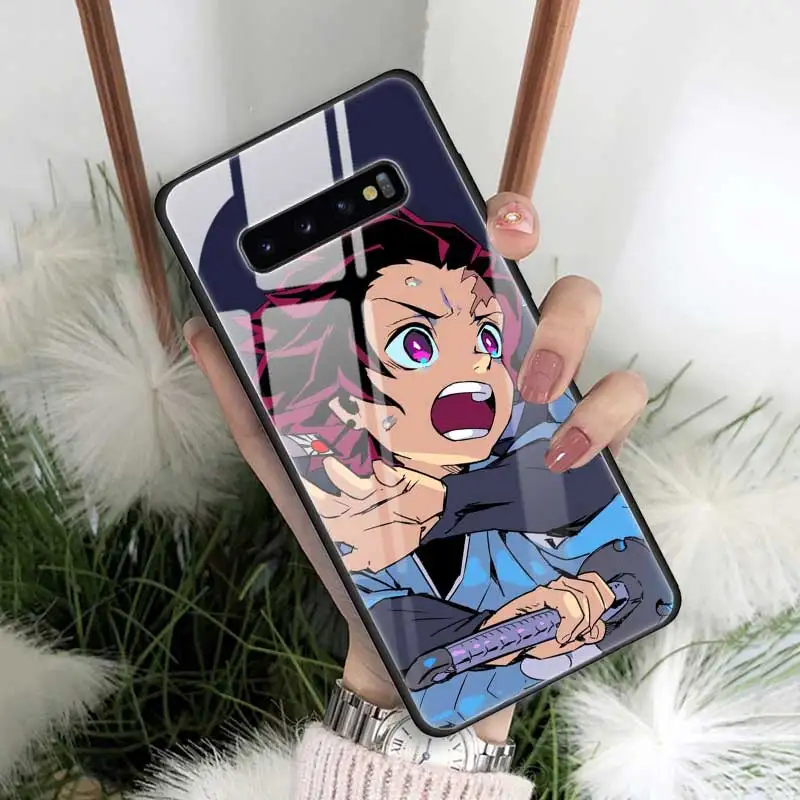 T03 Аниме демон Slayer Kimetsu no Yaiba закаленное стекло чехол для samsung Galaxy S10 5G Note 9 A70 силиконовый край телефона оболочки - Цвет: T03