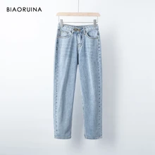 BIAORUINA женские Выбеленные модные джинсы с эффектом усов, Женские винтажные прямые уличные джинсы осень