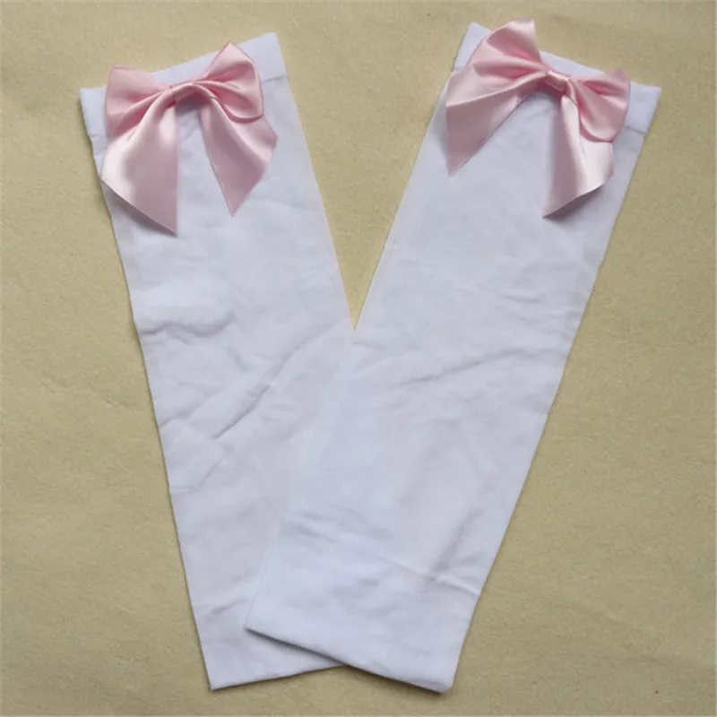 Длинные колготки выше колена с бантиком; нейлоновые чулки до бедра; прозрачные эластичные чулки для девочек; SW030 - Color: white pink bow