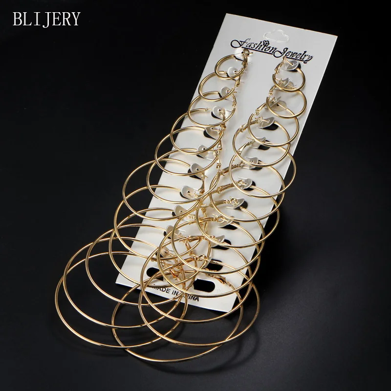 

BLIJERY 12 Pairs/Set Small Big Circle Hoop Earrings For Women Brincos Simple Punk Style Round Earrings Party Jewelry Gifts