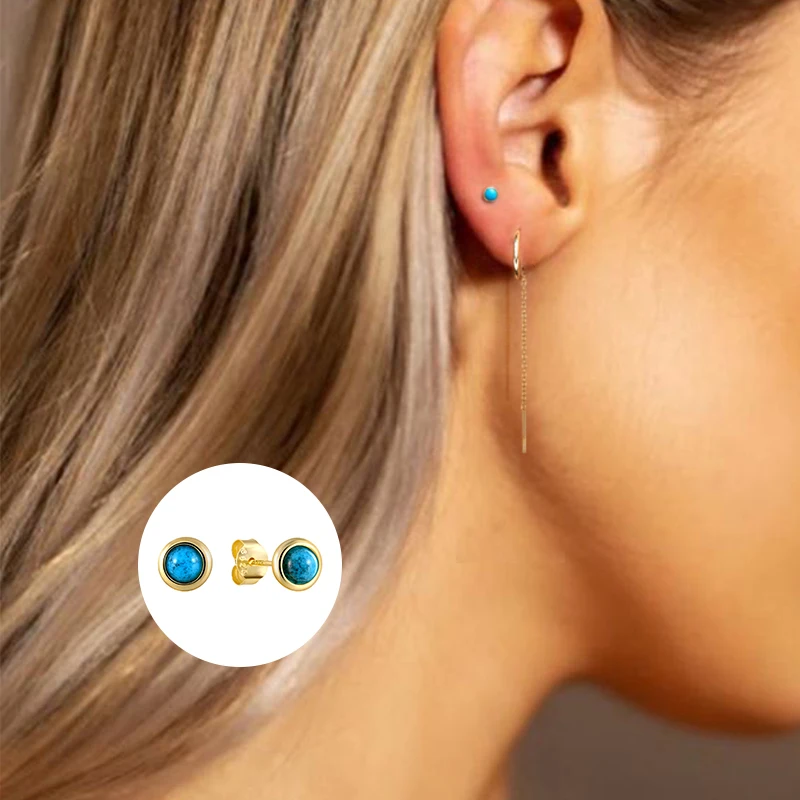 CANNER Minimalist Fire Opal Stud Earrings for Women Jewelry 925 Sterling Silver Round Earring Cartilage Helix Piercing Earings | Украшения
