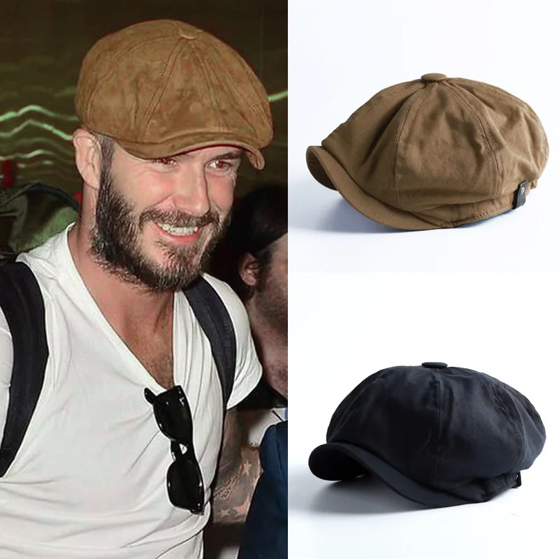 

Retro British Style Newsboy Cap Men Cotton Ascot Cap Beckham Khaki Male Spring Summer Vintage Brand New Octagonal Flat Cap