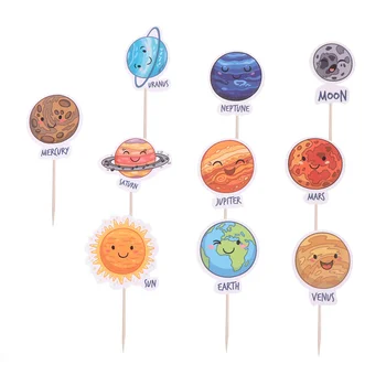 

30PCS Universe Earth Space Cake Fruit Decorations Cartoon Cute Planet Cupcake Toppers Picks Party Supplies