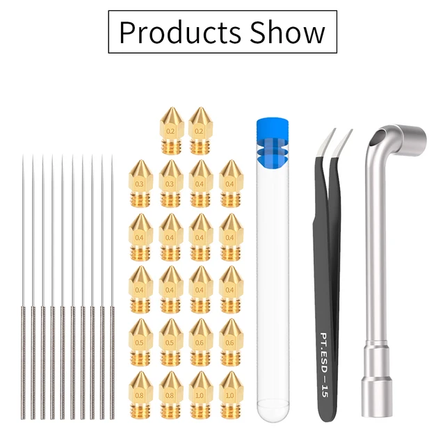 Ugelli Stampante 3D 0.4 Mm MK8 - 22 Pezzi In Ottone Con Aghi Pulizia Per Creality Ender 3