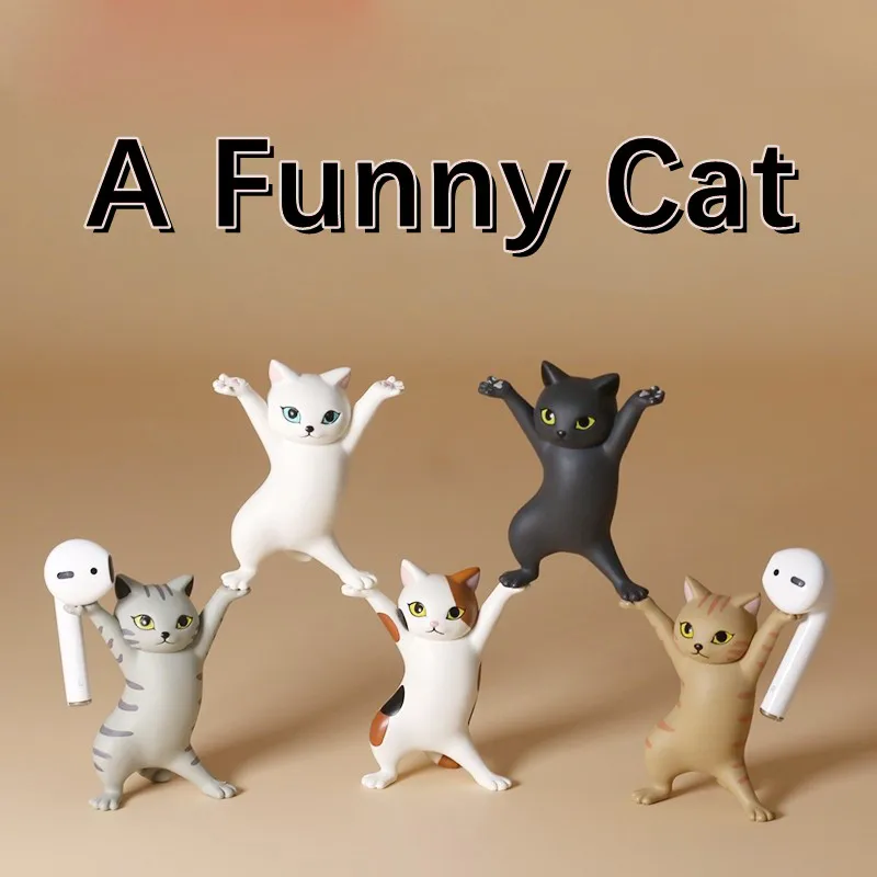 Desk Cat Pen Holder 1/2/3/4/5PCS Bookshelf Earphone Holder Coffin Cat Doll Home Decor Stand Kids Gifts Stand For Pens