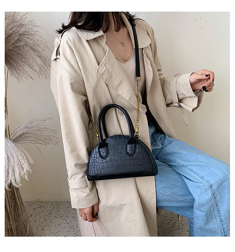 Ladies Mini Half Moon Tote Crocodile Pattern PU Leather Top Handle Bags for Women Brand Designer Crossbody Bag Green Red Handbag (10)