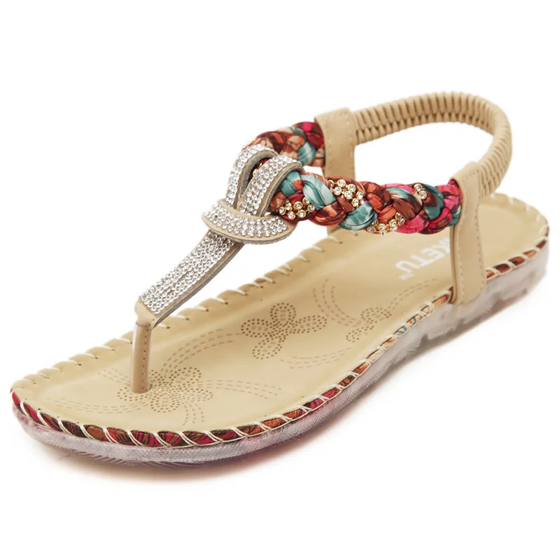 

Leather Wedges sandals women SIKETU Thong Flip Flops crystal knit Ladies Summer Gladiator Sandal shoes ZAPATOS mujer Sandalias