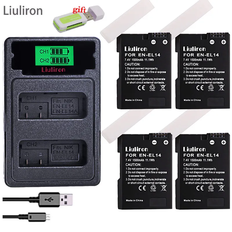 

4xbateria EN-EL14 EN EL14 EN EL14a Battery pack +Dual Charger for Nikon D3100 D3200 D5100 D5200 DF P7000 P7100 P7200 P7700 P7800