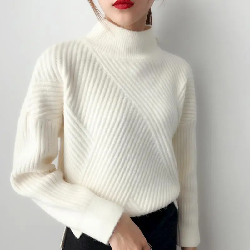Hirsionsan Pull Femme,, зимняя Осенняя Вязаная кашемировая кофта, женский корейский Повседневный базовый джемпер, плотные теплые пуловеры