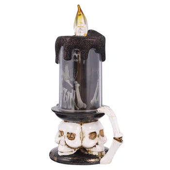 

Skull Base Handle Melted Candle LED Lights Electronic Flameless Candles Party Decor with Button Battery for Home Banquet Hallowe