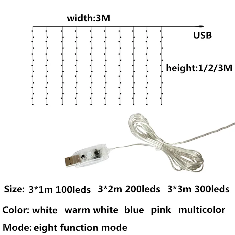 3 м светодиодный светильник для занавесок USB power пульт дистанционного управления восемь режимов работы Сказочный Рождественский светильник гирлянда s струнная Свадебная вечеринка Декор