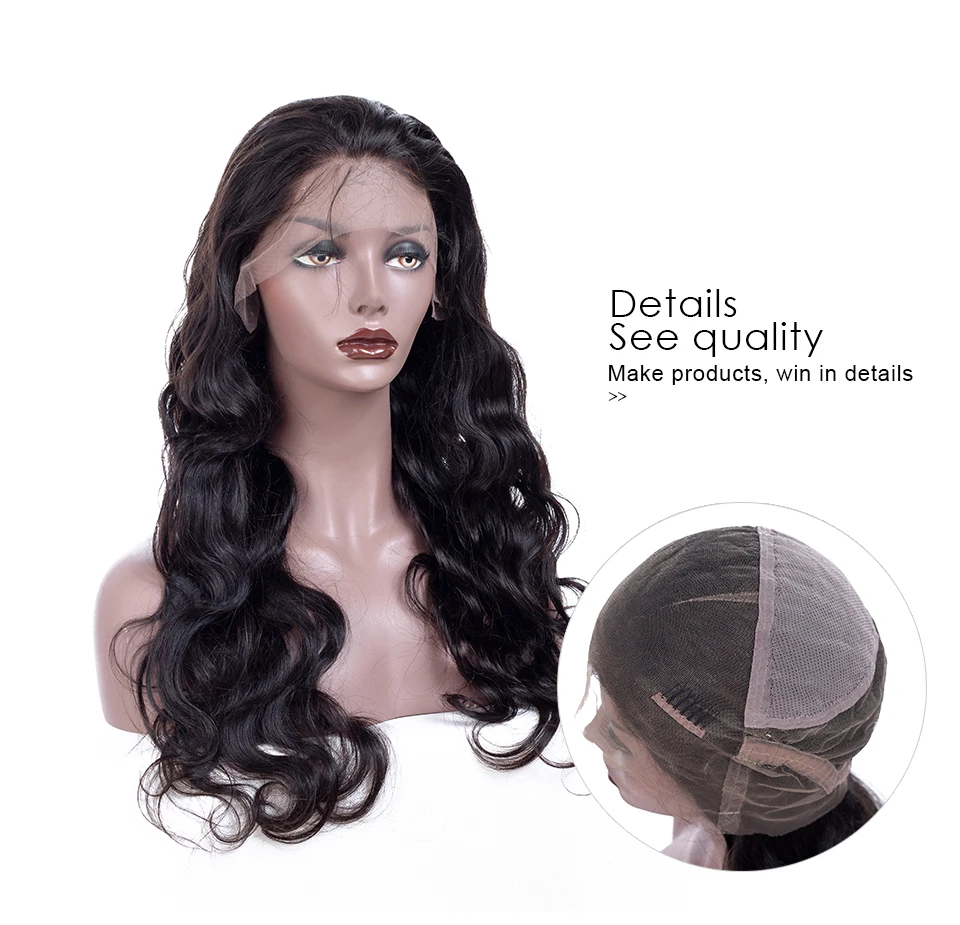 Aircabin Indian Full Lace Human Hair Wigs Body Wave Pre-Plucked 130% Density Remy Hair Wigs With Baby Hair Bleached Knots