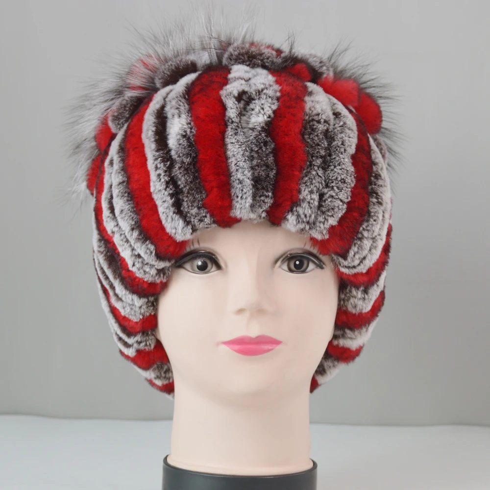 Модная женская шапка из меха кролика Рекс, натуральная вязаная зимняя шапка из кроличьей шерсти, толстая теплая зимняя шапка