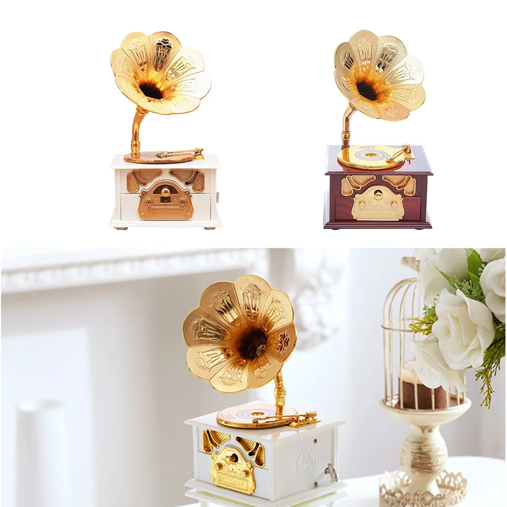 Bright-coloured Beautiful Melody Exquisite Workmanship Excellent Plastic Material Retro Phonograph Music Box Bedroom Ornaments