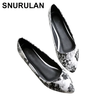 

SNURULAN 2019 Women's shoes without lacing; flat print loafers; pointed toe shoes; comfortable slippers; large sizes 34-45