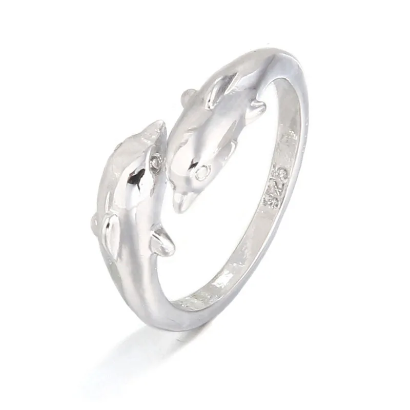Мода 925, регулируемое кольцо для женщин, простое, гладкое, милое, дельфин, Открытое кольцо, любовь, подарки, хорошее ювелирное изделие