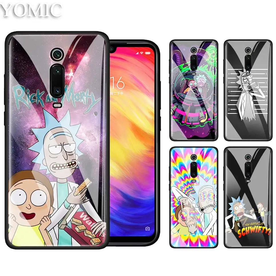 

Tempered Glass Case for Xiaomi Redmi 7 Note 7Pro 6 K20 Pro Mi CC9 CC9E A3 Lite Bolsa Phone Cover Coque anime rick and morty Caso
