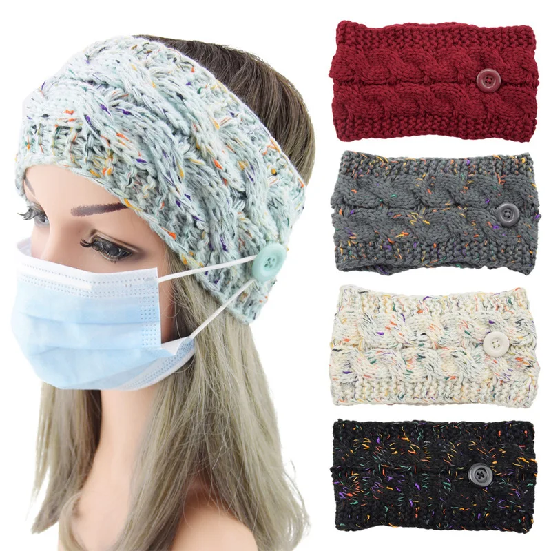 

button knitted hair band wool color point gauze head with variegated head cover, hollow cap and twist hair ornament