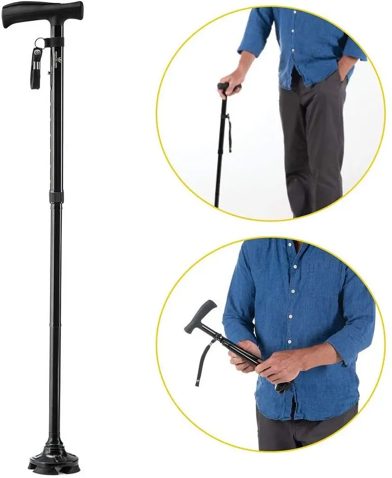 

Walking Cane Collapsible Telescopic T-shaped Handle , Self Standing Cane with Adjustable Heights Special Balancing Lightweight