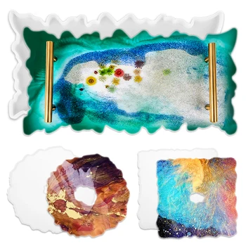 

DIY Crystal Epoxy Mold Tray Silicone Mold Resin Glue Set Tray Coaster DIY Material Package