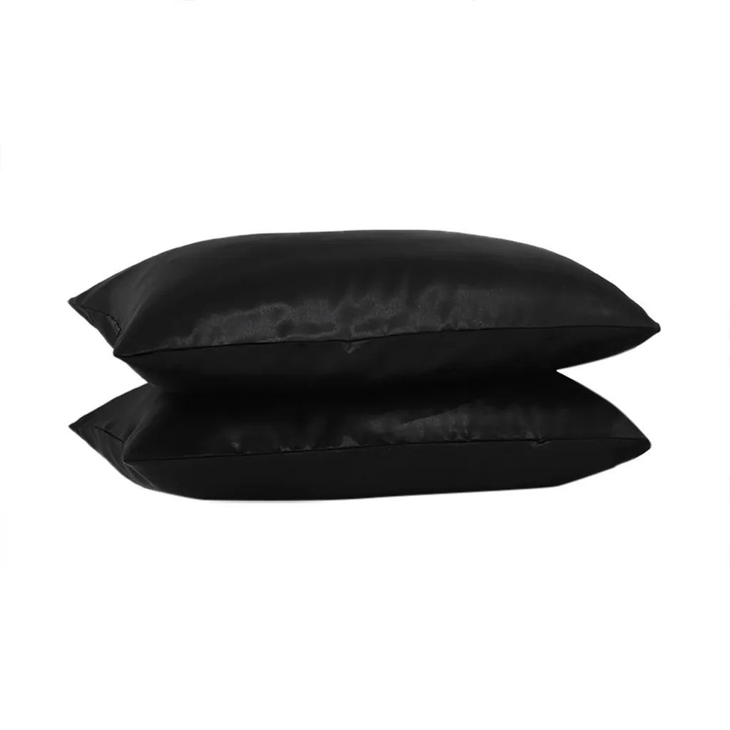 Simple satin silk pillowcase 2pcs solid color bedding envelope closed standard pillowcase wholesale purchasing#4JY25