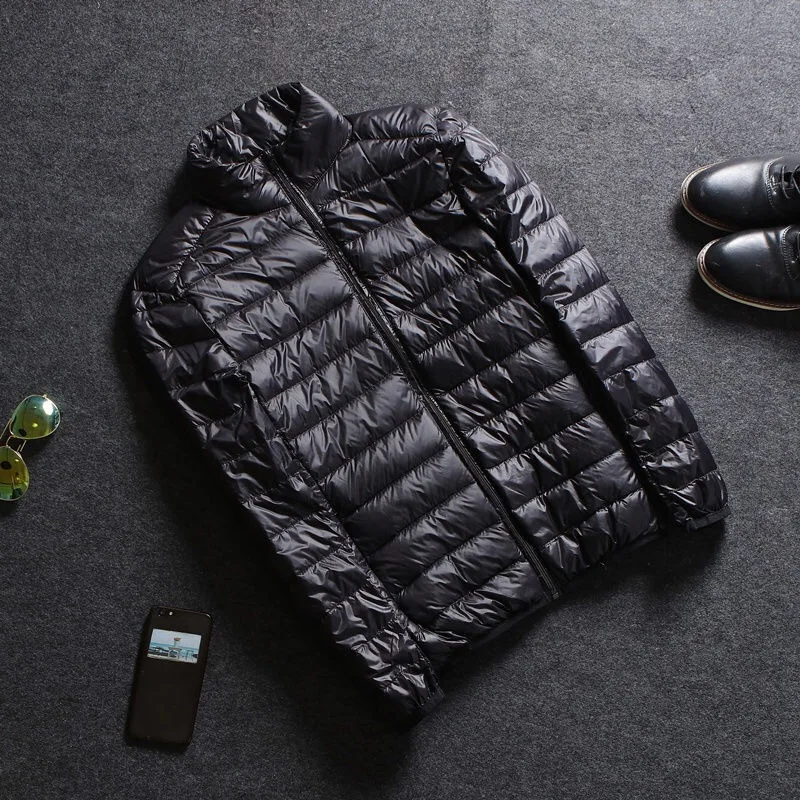 Kopen 2019 Hooded Mannen Witte Eend Donsjack Mannen Warme CoatShort Grote Ultra dunne Lichtgewicht Jeugd Slanke Jas 4XL