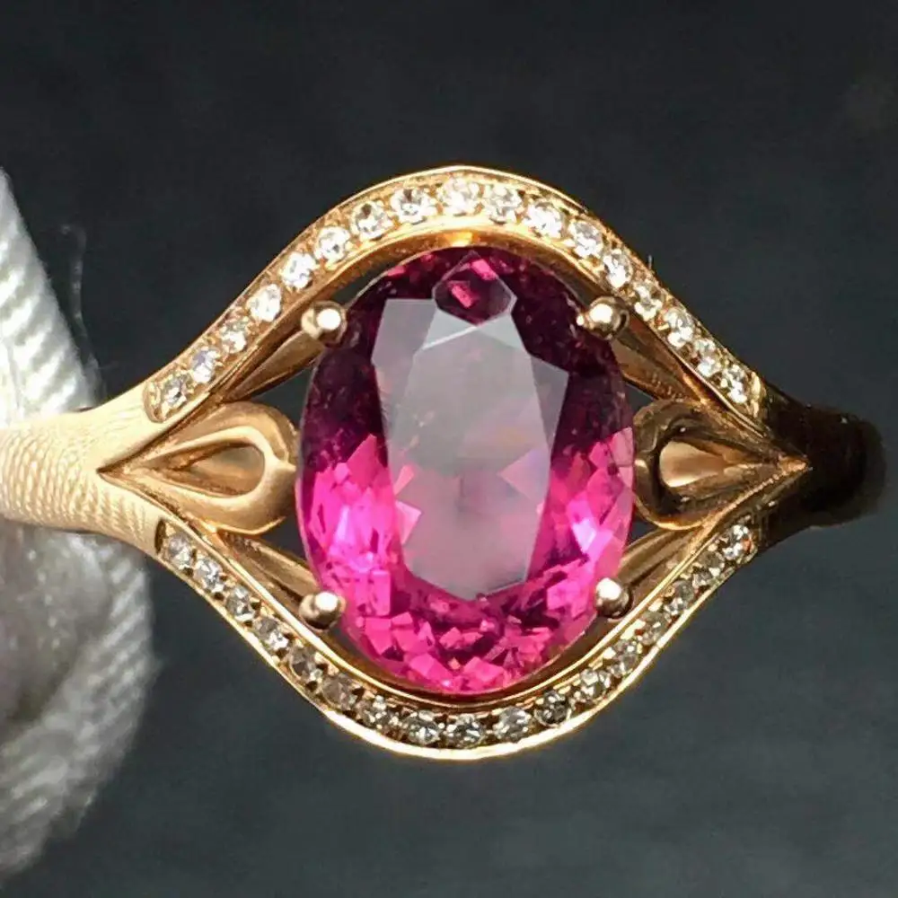 Турмалиновое кольцо из рубилита 1.8ct чистое 18 K золотое ювелирное изделие натуральный рубин Турмалин драгоценные камни Бриллианты Женские кольца для женщин изящное кольцо