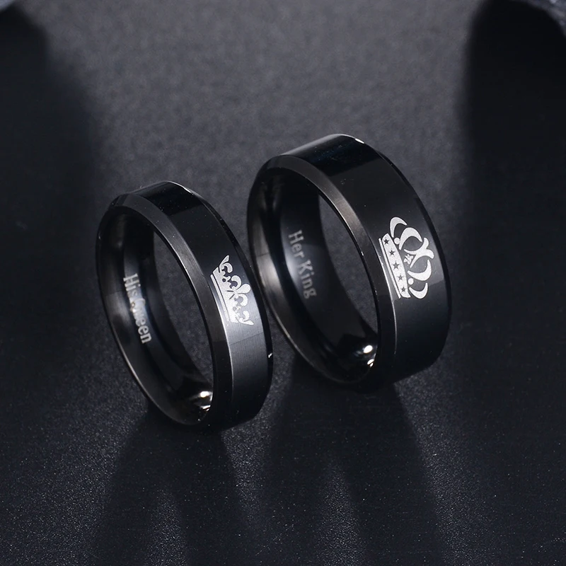 1pc Stainless Steel Wedding Rings For Women Men His Queen Her King Letter Lovers Couples Ring Anniversary Jewelry Gift wedding rings,finger rings,jewelry rings,ring jewelry,couple rings
