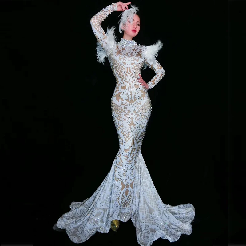 Новое поступление, модный костюм, коктейльное вечернее платье, vestidos, женская одежда, элегантное блестящее платье с бисером для девочек, длинное платье с перьями