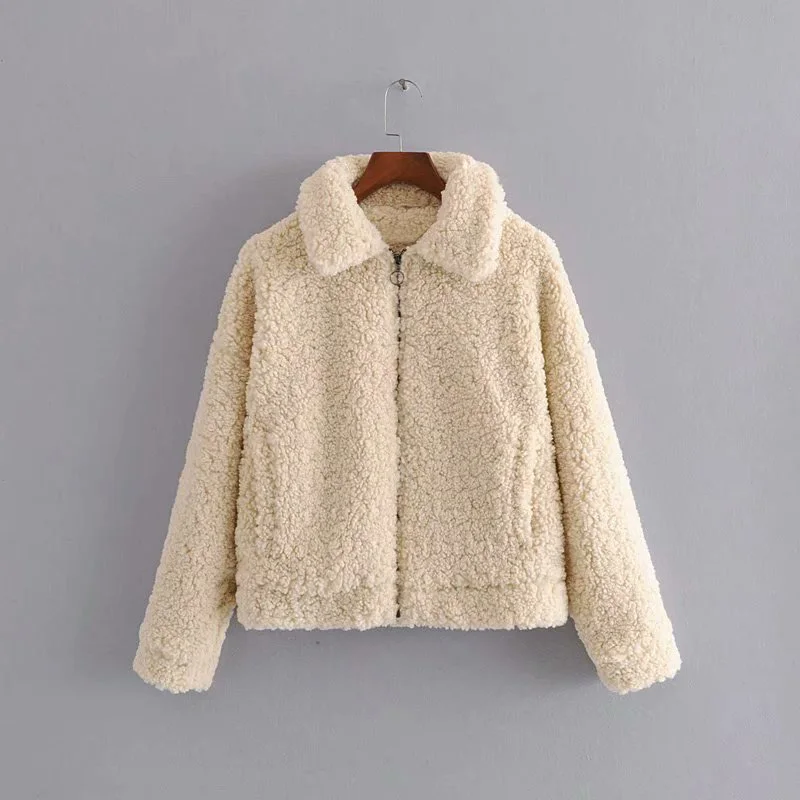 

Fleece Short Coat Autumn Spring Long Sleeve Female Jacket Basic Coats Tassel Long Outwear Ladies Thick Clothes With Pockets
