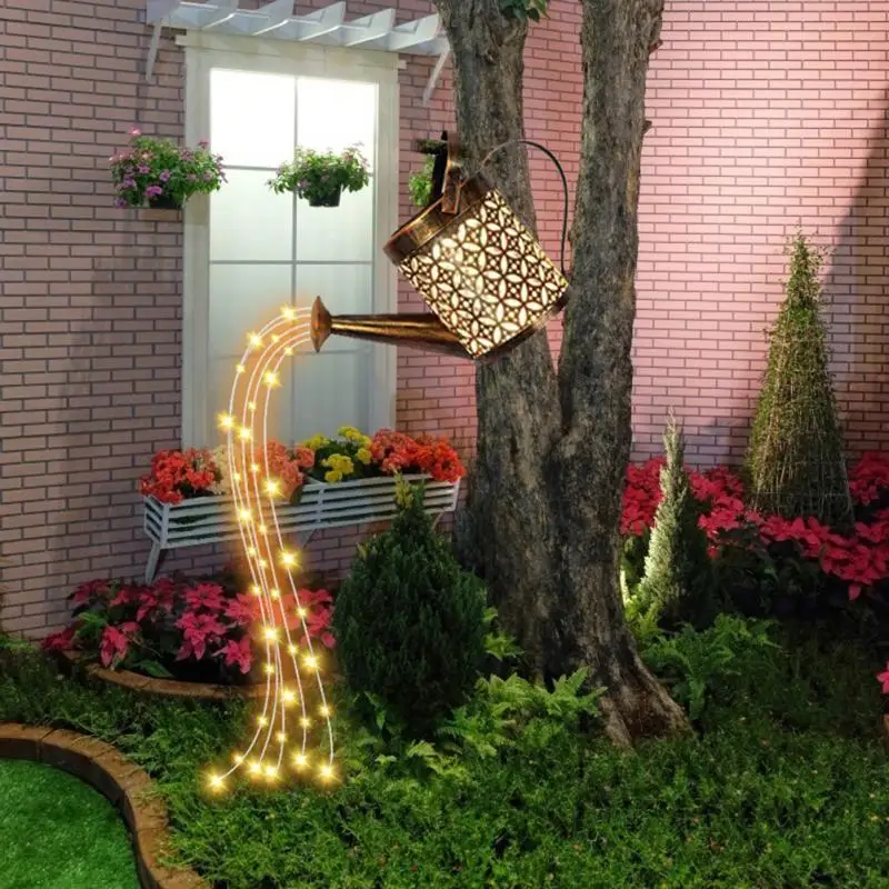 Outdoor Solar Stars Garden Art Light Gardening Watering Can String Hollow-out Iron Shower LED Lights Lamp Home Decoration | Дом и сад